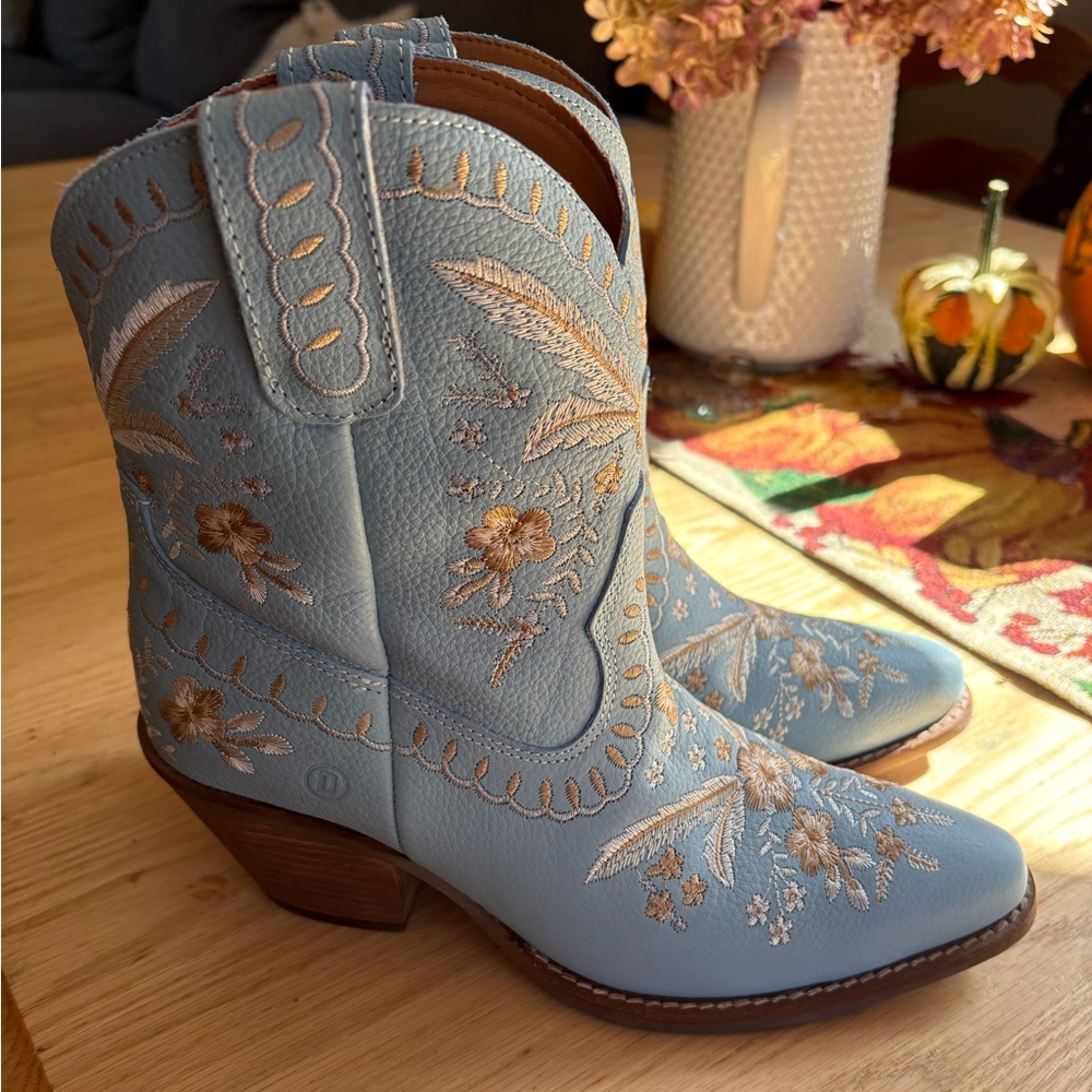 Blue Embroidered Western Boots